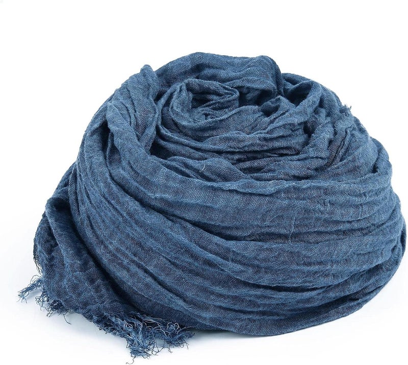 GERINLY وشاح قطن-كتان للرجال بخطوط تجاعيد طويلة، وشاح موضة للسفر - Image 5